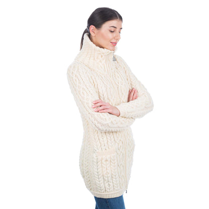 Irish Cardigan | Merino Wool Cable Knit Aran Zip Ladies Cardigan