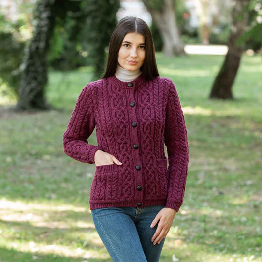 Irish Cardigan | Merino Wool Aran Knit Ladies Button Cardigan