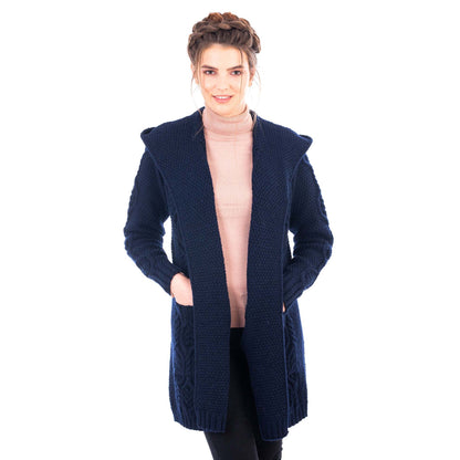 Irish Coat | Aran Knit  Hooded Ladies Long Cardigan