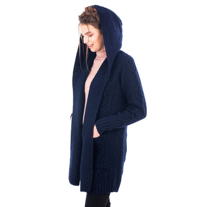 Irish Coat | Aran Knit  Hooded Ladies Long Cardigan