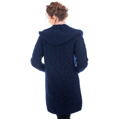 Irish Coat | Aran Knit  Hooded Ladies Long Cardigan