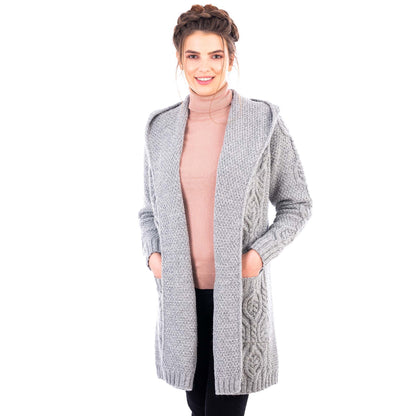 Irish Coat | Aran Knit  Hooded Ladies Long Cardigan