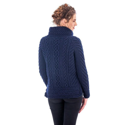 Irish Sweater | Merino Wool Aran Knit Cowl Neck Ladies Sweater