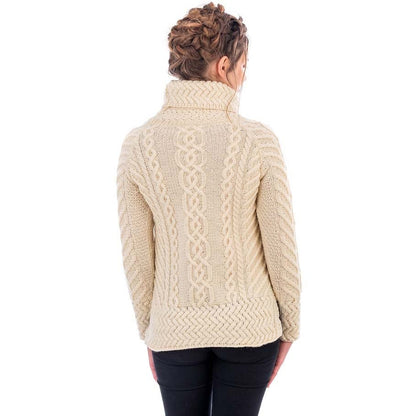 Irish Sweater | Merino Wool Aran Knit Cowl Neck Ladies Sweater
