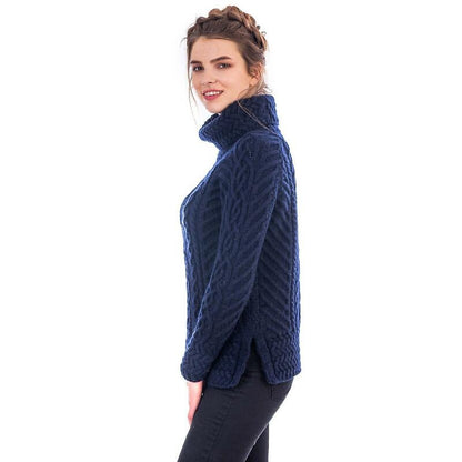 Irish Sweater | Merino Wool Aran Knit Cowl Neck Ladies Sweater