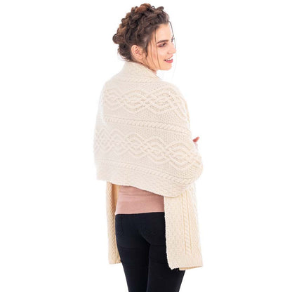 Irish Shawl | Classic Aran Cable Knit Merino Wool Ladies Shawl