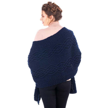 Irish Shawl | Classic Aran Cable Knit Merino Wool Ladies Shawl