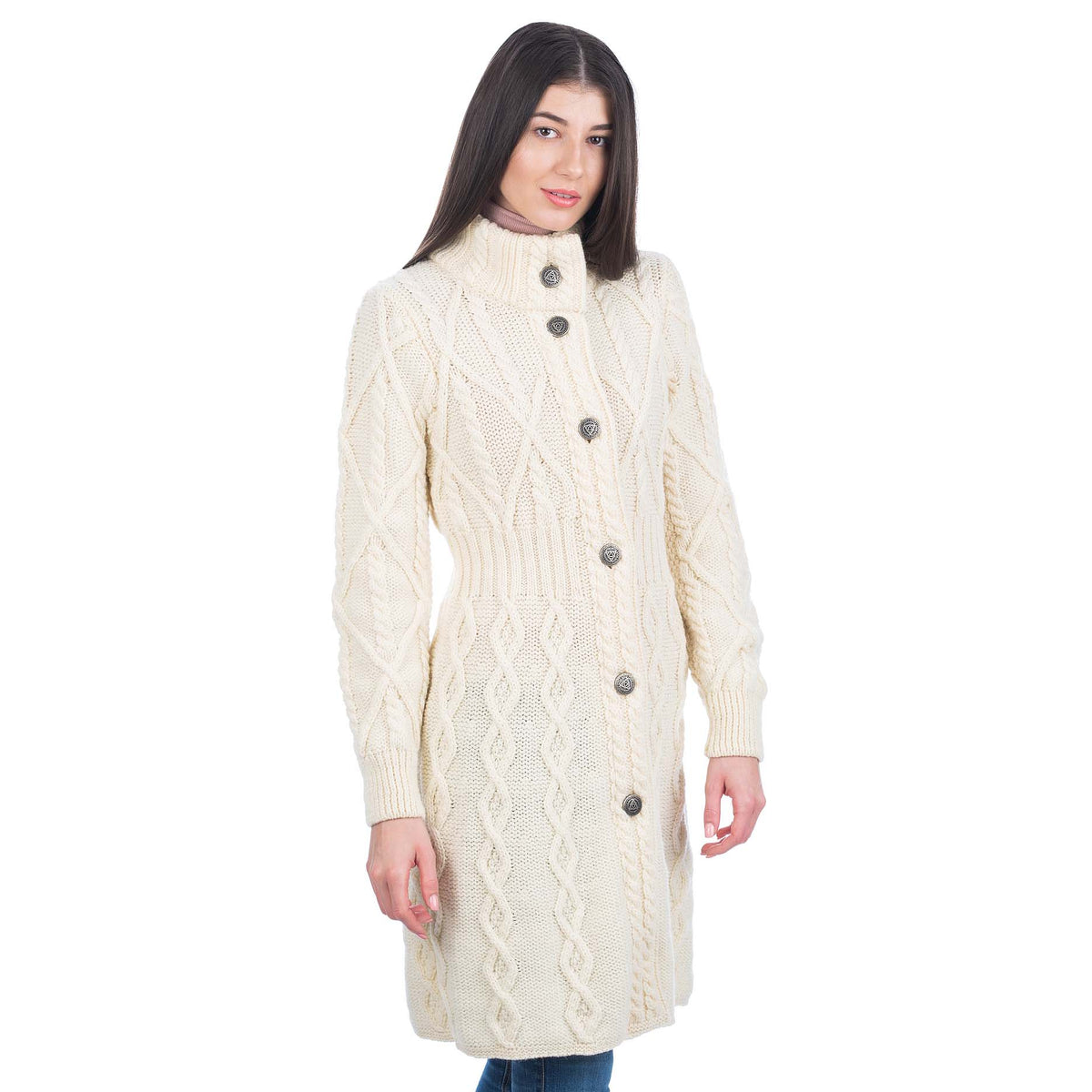 irish coat | merino wool aran cable knit signature ladies jacket