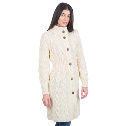 Irish Coat | Merino Wool Aran Cable Knit Signature Ladies Jacket