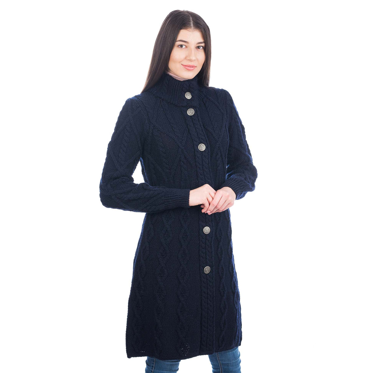 irish coat | merino wool aran cable knit signature ladies jacket