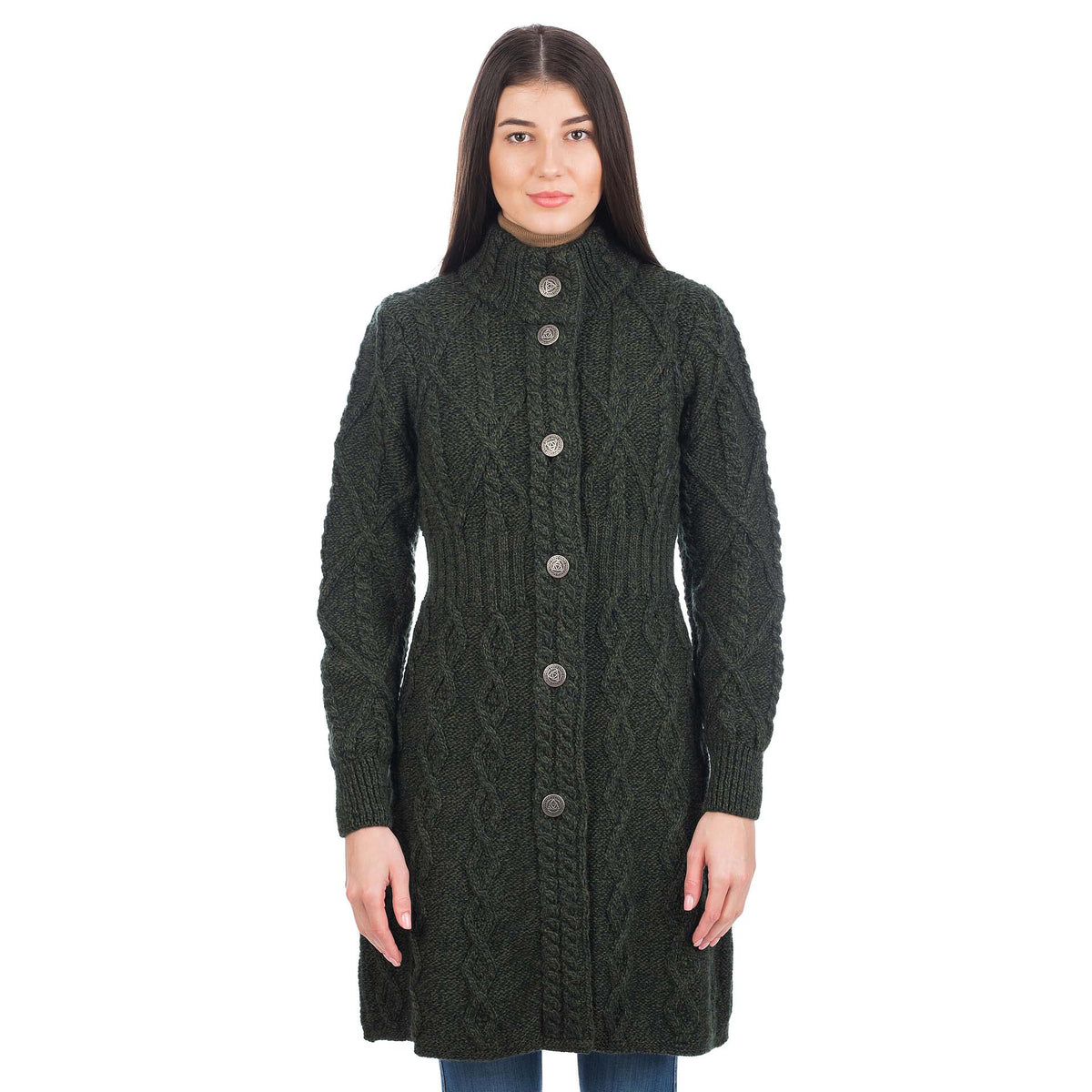 irish coat | merino wool aran cable knit signature ladies jacket