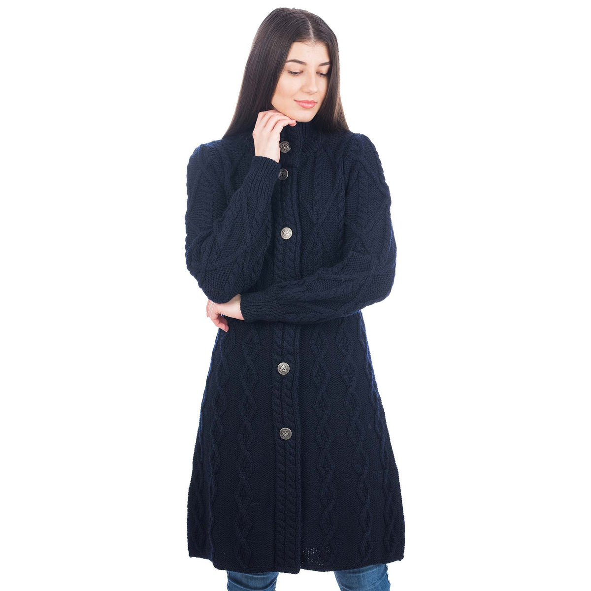 irish coat | merino wool aran cable knit signature ladies jacket