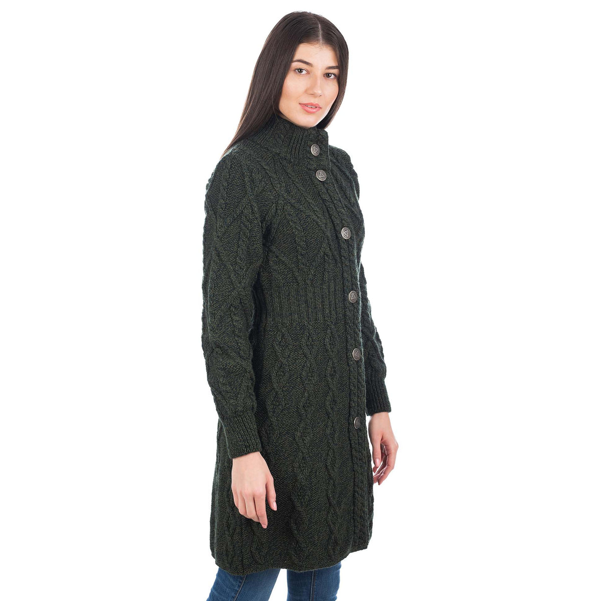 irish coat | merino wool aran cable knit signature ladies jacket