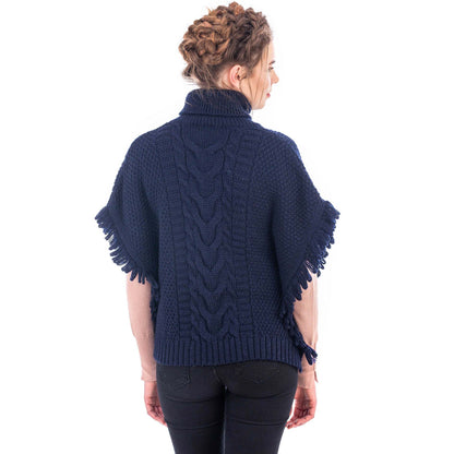 Irish Shawl | Merino Wool Aran Knit Cowl Neck Ladies Poncho