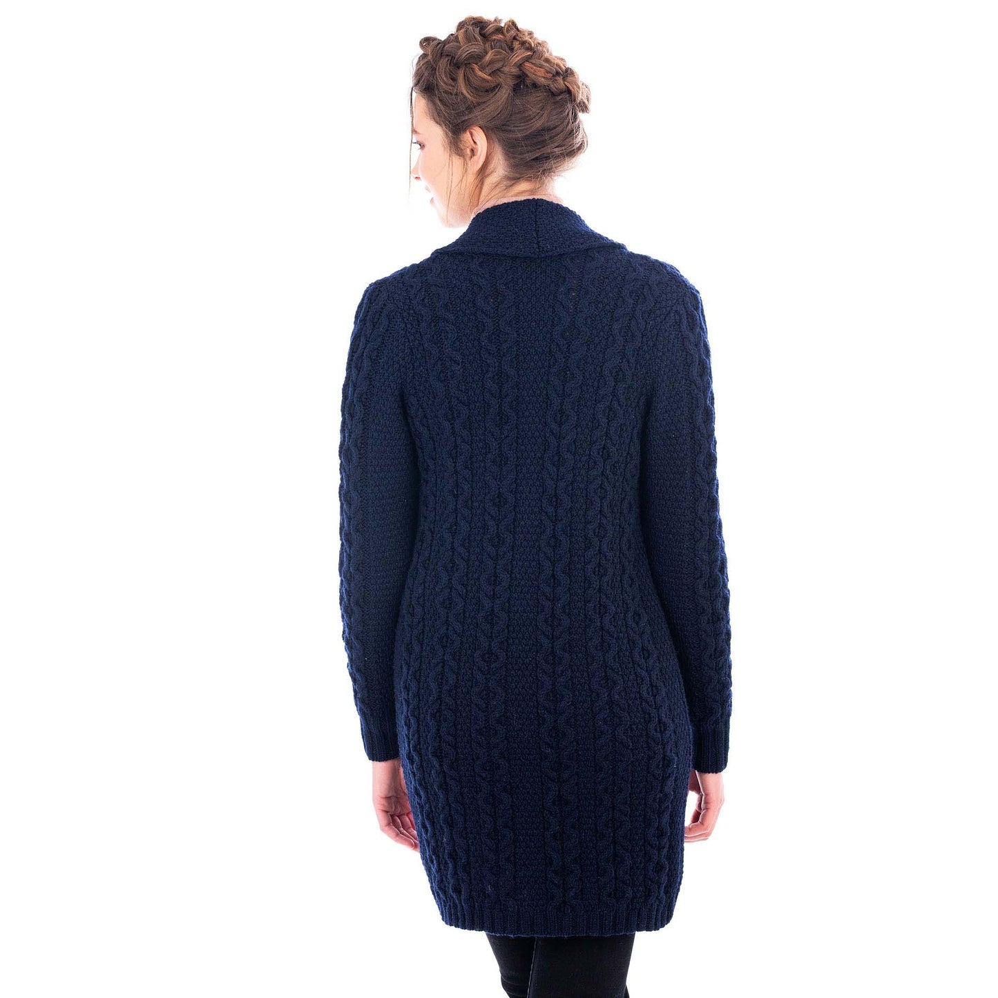 irish coat | merino wool aran knit double breasted shawl collar ladies coat