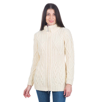 Irish Cardigan | Soft Touch Merino Aran Knit Ladies Zip Cardigan