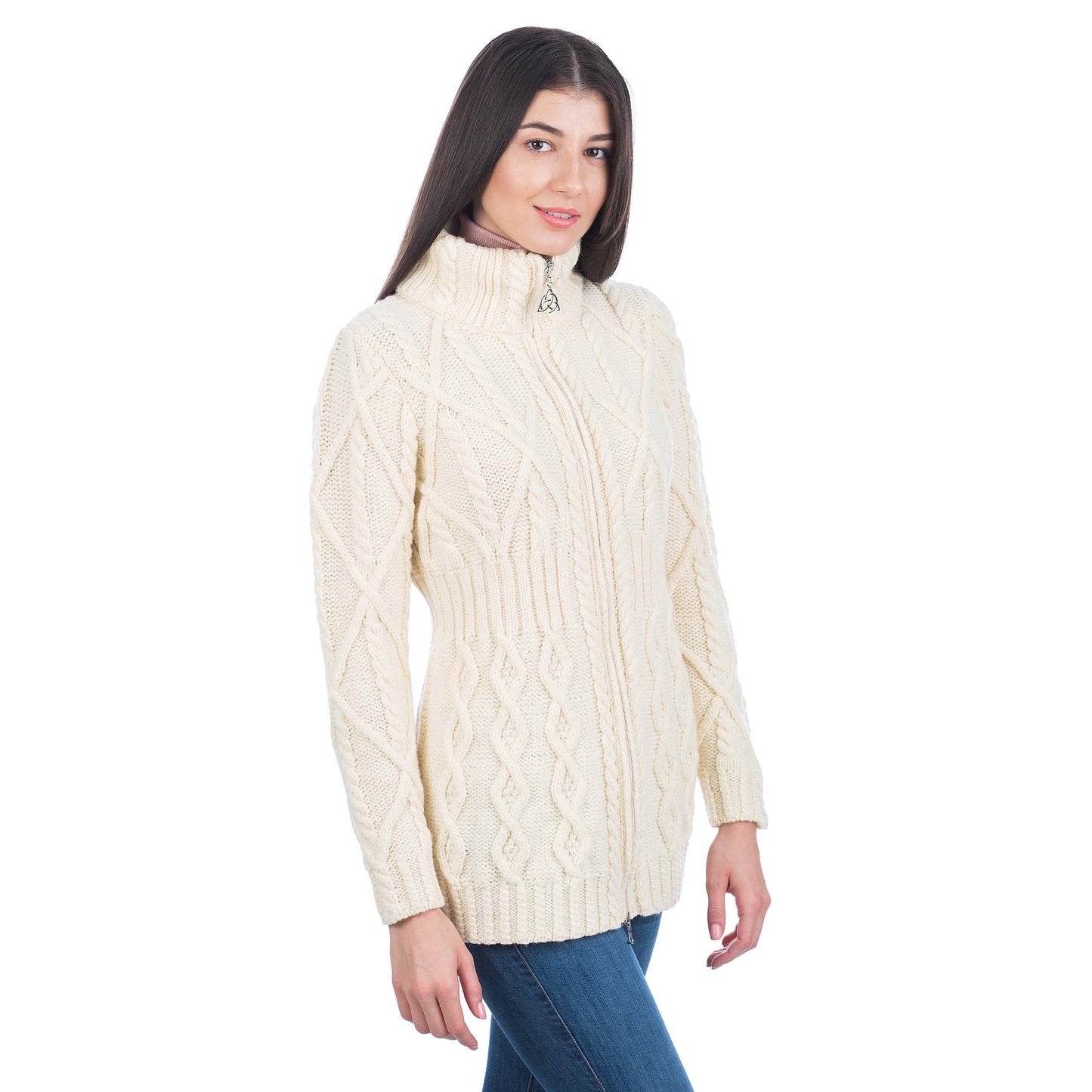 irish cardigan | soft touch merino aran knit ladies zip cardigan