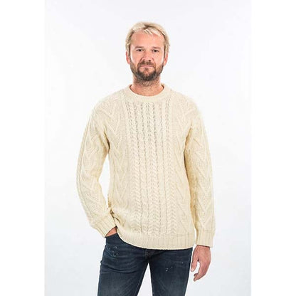 SALE | Irish Sweater | Merino Wool Traditional Aran Knit Crew Neck Mens Sweater