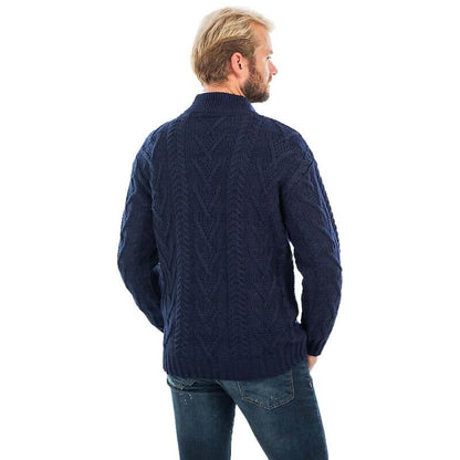 Irish Sweater | Merino Wool Aran Knit Zip Neck Fisherman Mens Sweater