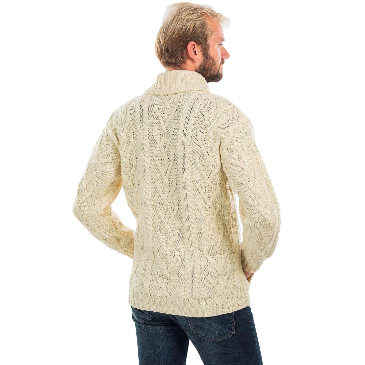 irish sweater | merino wool aran knit zip neck fisherman mens sweater