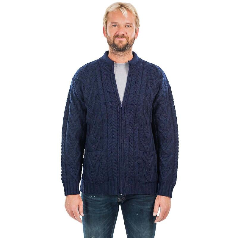 irish cardigan | merino wool aran knit mens zip cardigan