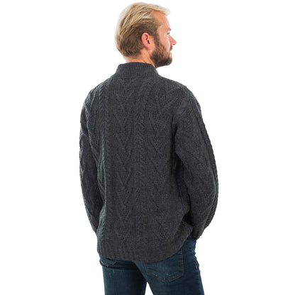 Irish Cardigan | Merino Wool Aran Knit Mens Zip Cardigan