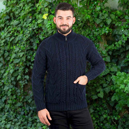 Irish Cardigan | Merino Wool Aran Knit Mens Zip Cardigan