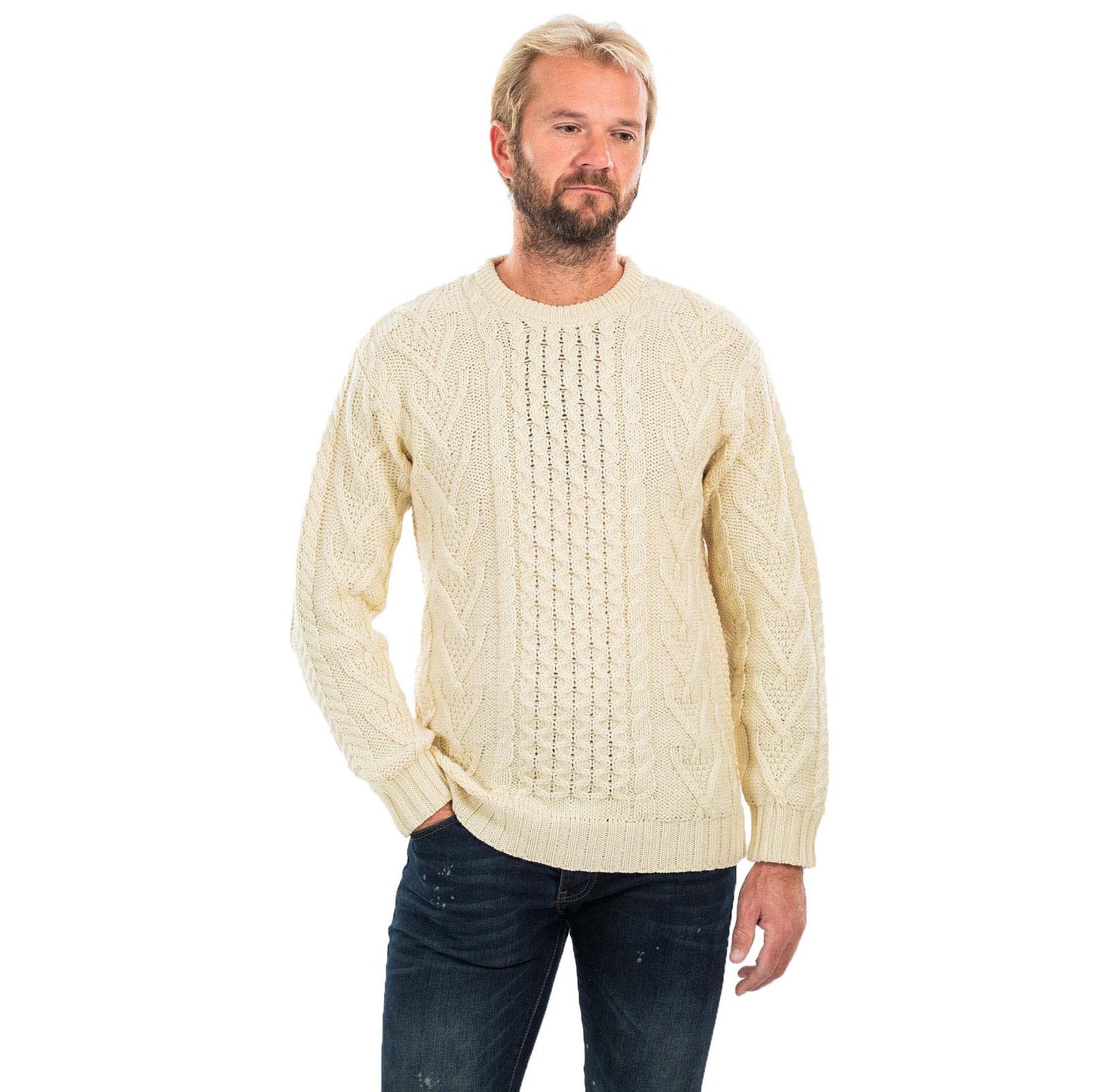 irish sweater | merino wool classic aran knit mens sweater