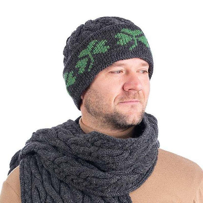 Irish Hat | Merino Wool Cable Knit Shamrock Mens Hat