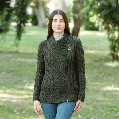 Irish Cardigan | Merino Wool Side Zip Ladies Aran Knit Cardigan