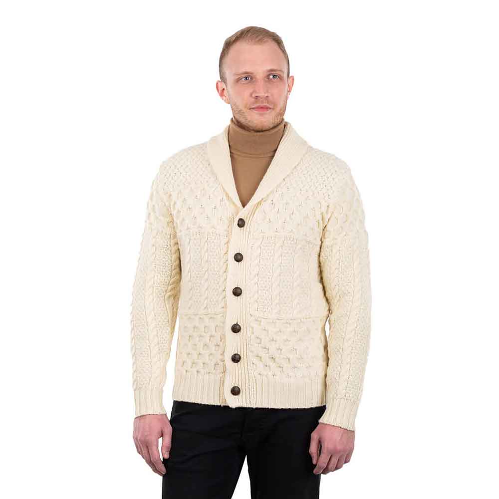 irish cardigan | aran cable knit shawl collar mens cardigan