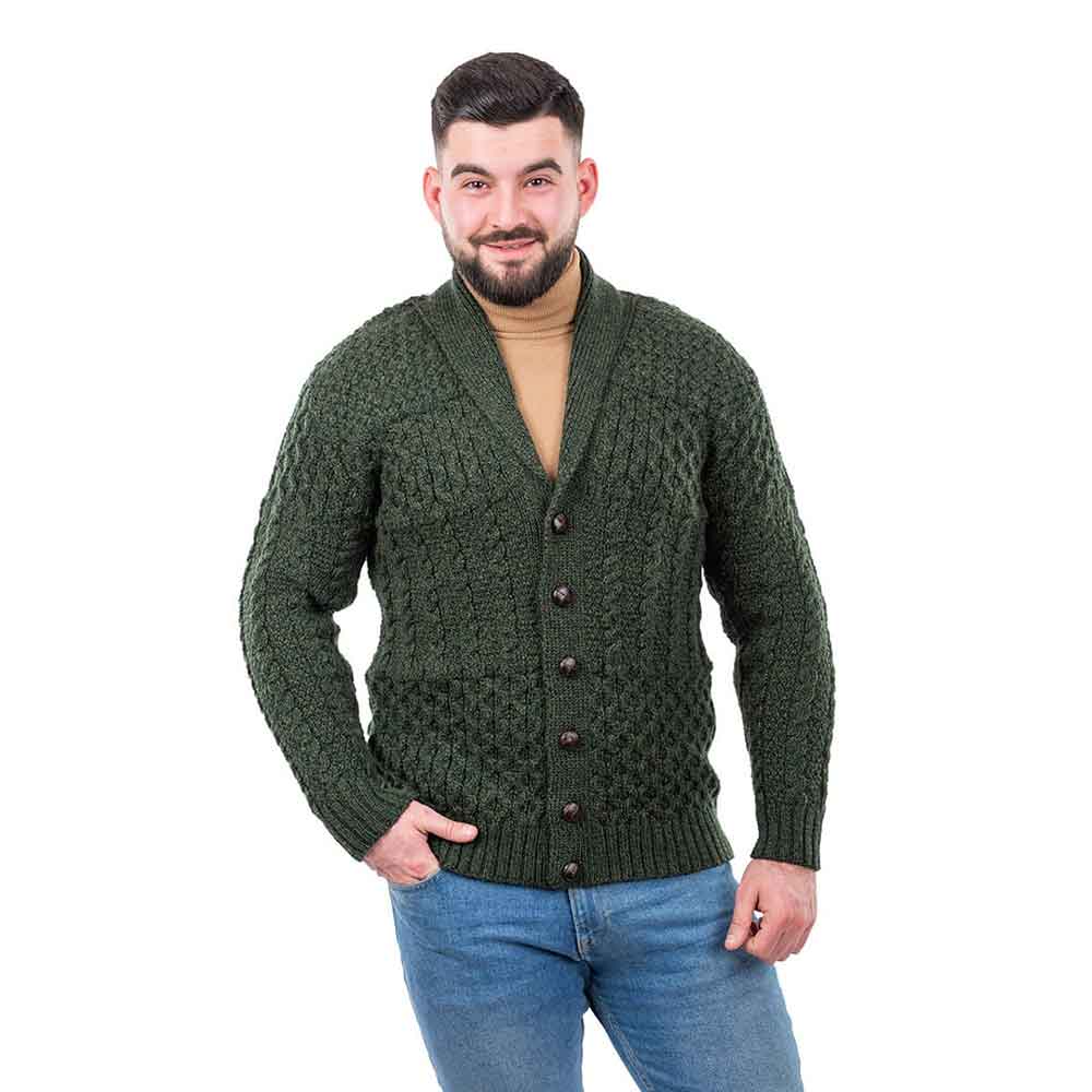 irish cardigan | aran cable knit shawl collar mens cardigan