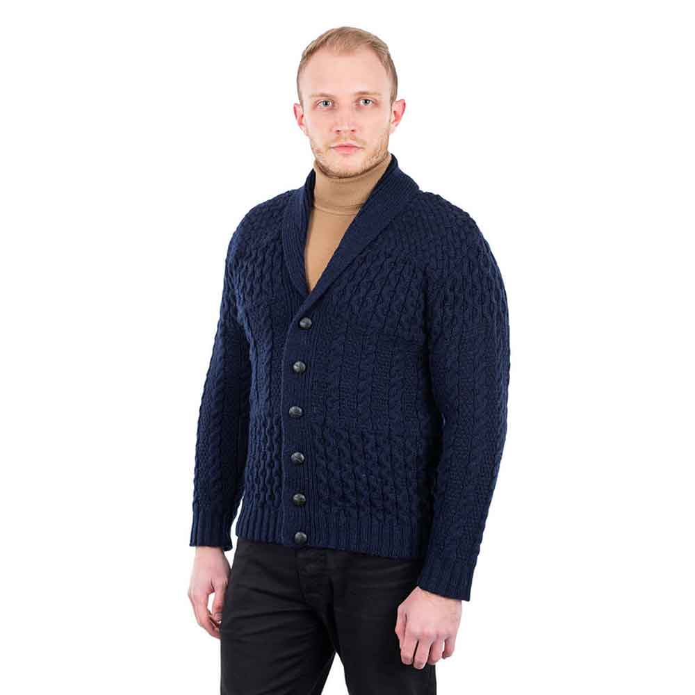 irish cardigan | aran cable knit shawl collar mens cardigan