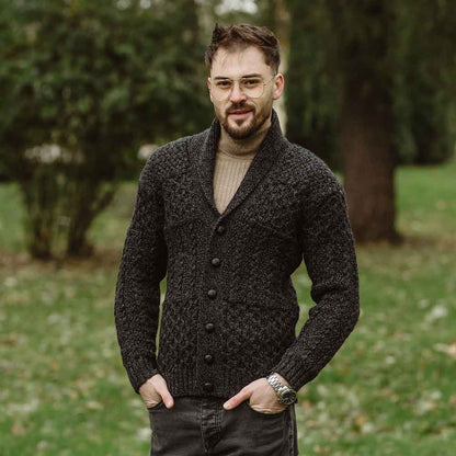 Irish Cardigan | Aran Cable Knit Shawl Collar Mens Cardigan