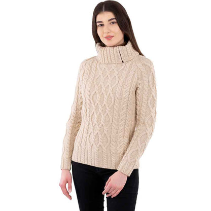 Irish Sweater | Ladies Zipper Neck Aran Knit Sweater