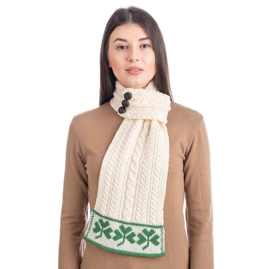 Irish Scarf | Merino Aran Knit Shamrock Loop Ladies Scarf