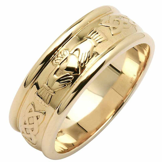 Irish Wedding Ring - Men's Wide Corrib Claddagh Wedding Band