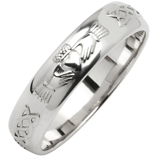 Irish Wedding Ring - Ladies Narrow Sterling Silver Claddagh Celtic Knot Corrib Wedding Band - Comfort Fit