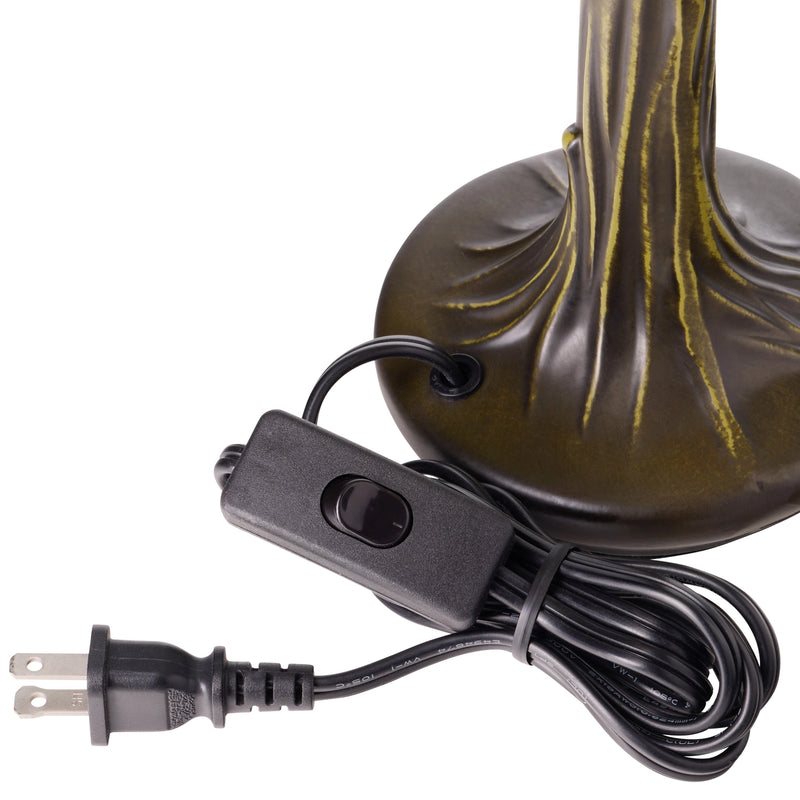 A close-up of lamp base with a coiled power cord and switch, shown on a plain white background.