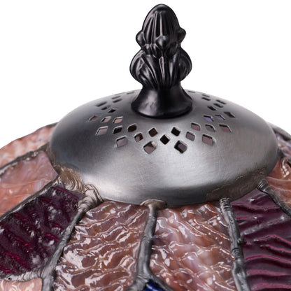 Closeup of the Celtic Stained Glass Fairy Pool Table Lamp with intricate design filial
