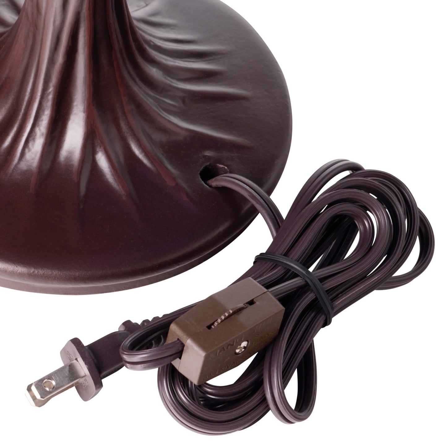 brown lampshade with power cord on a white background
