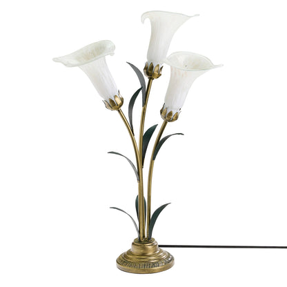 Decorative Handblown Glass 3 Light White Lily Table Lamp on a white background