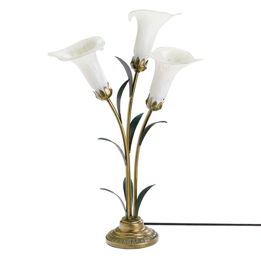 Decorative Handblown Glass 3 Light White Lily Table Lamp on a white background