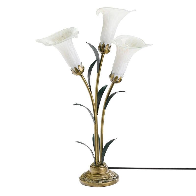Decorative Handblown Glass 3 Light White Lily Table Lamp on a white background