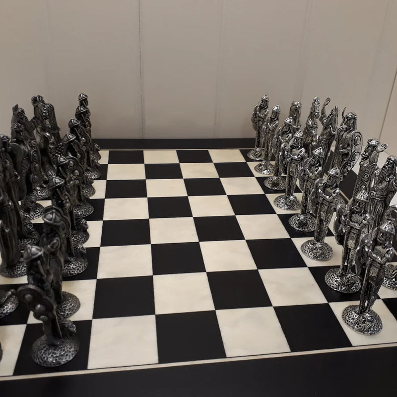 Irish Pewter Celtic Chess Set & Wooden Board 