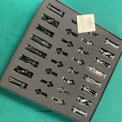Irish Pewter Chess Set Pieces in a foam container
