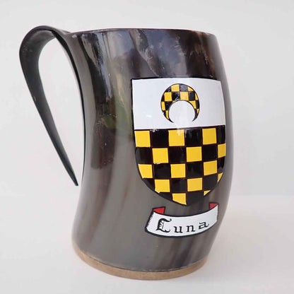 Viking Horn Tankard Hand Painted with the Luna Coat of Arms
