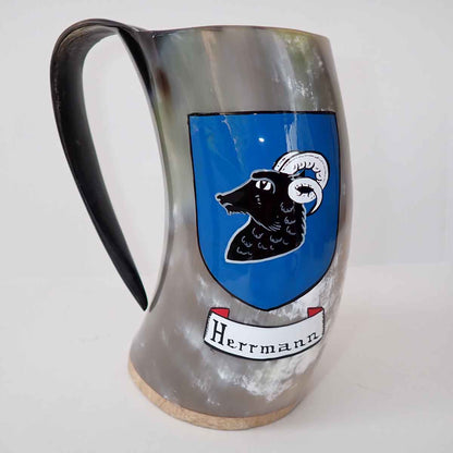 Viking Horn Tankard Hand Painted with the Herrmann Coat of Arms