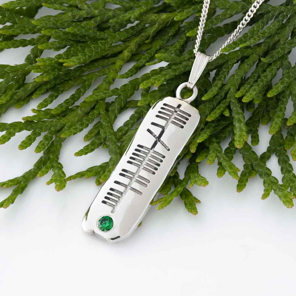 irish necklace - personalized solid silver ogham birthstone pendant with chain