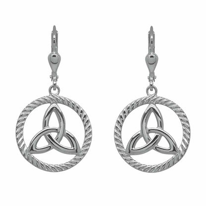 Irish Earrings | Rhodium Plated Sterling Silver Round Trinity Knot Earrings